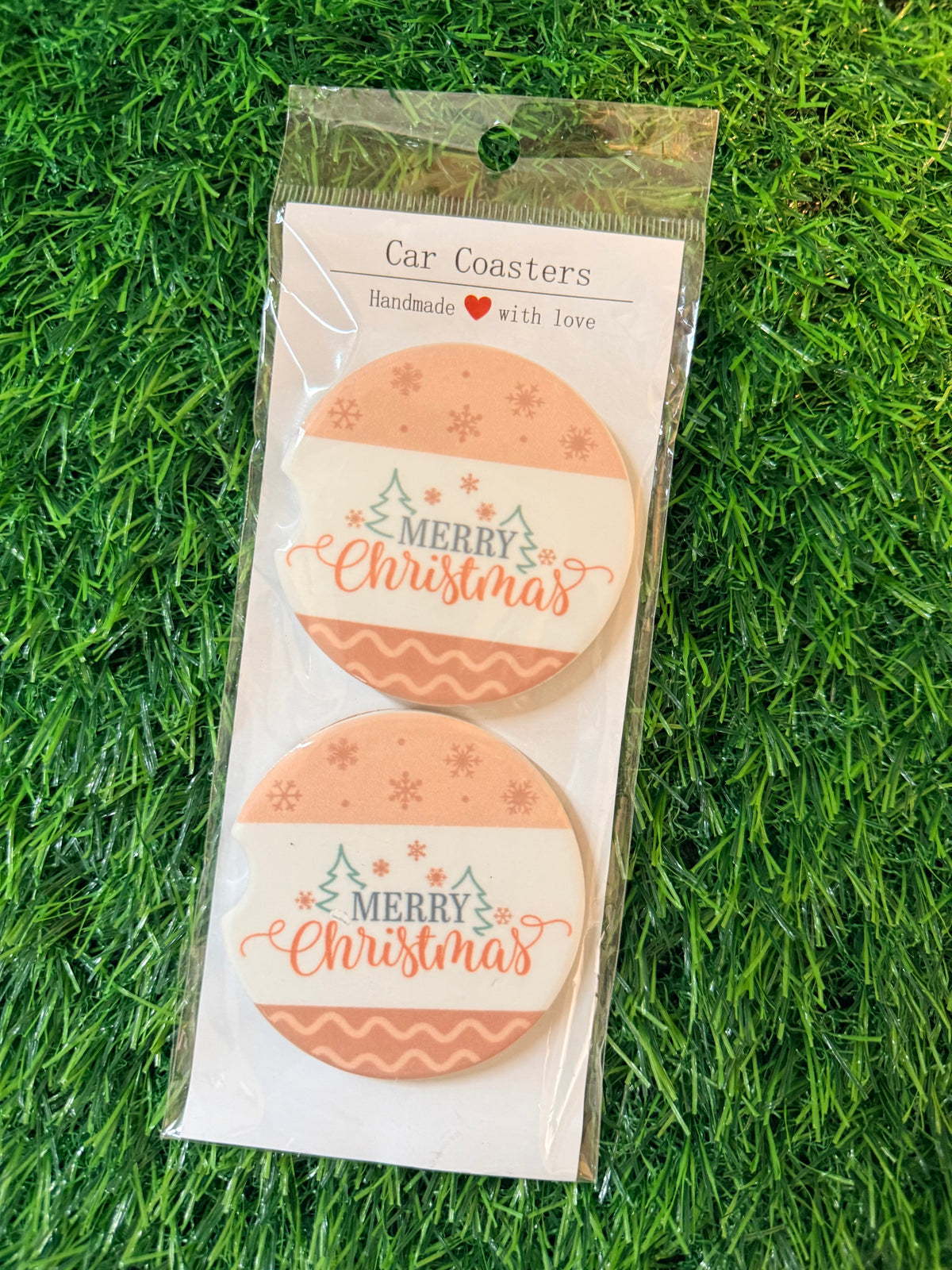 Pink Merry Christmas Car Coasters