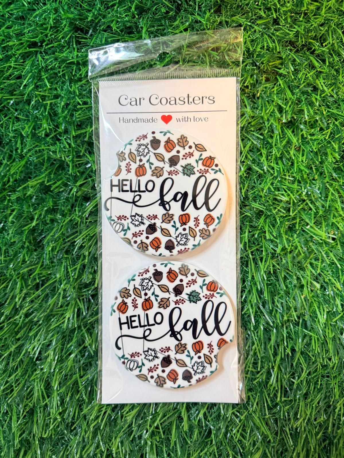 Hello Fall Car Coasters