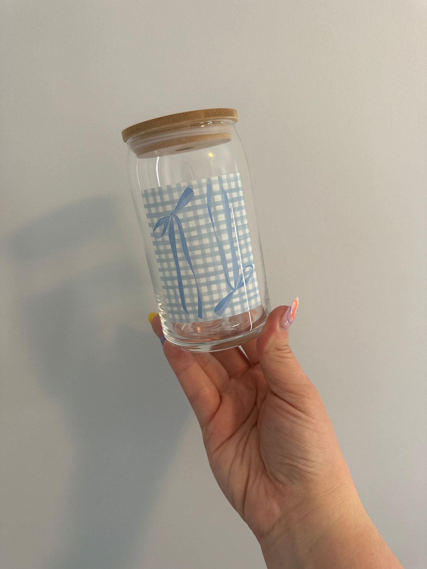 Blue bow glass cup