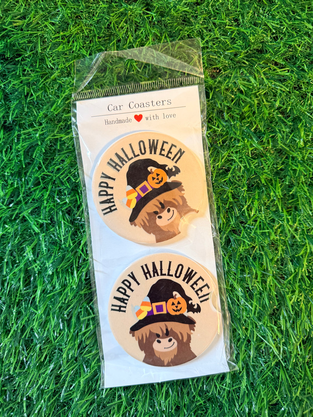 Happy Halloween/Cow Car Coasters