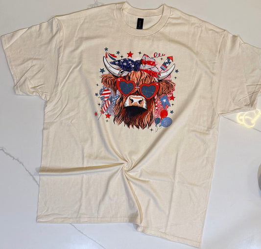 Red white and blue cow tee