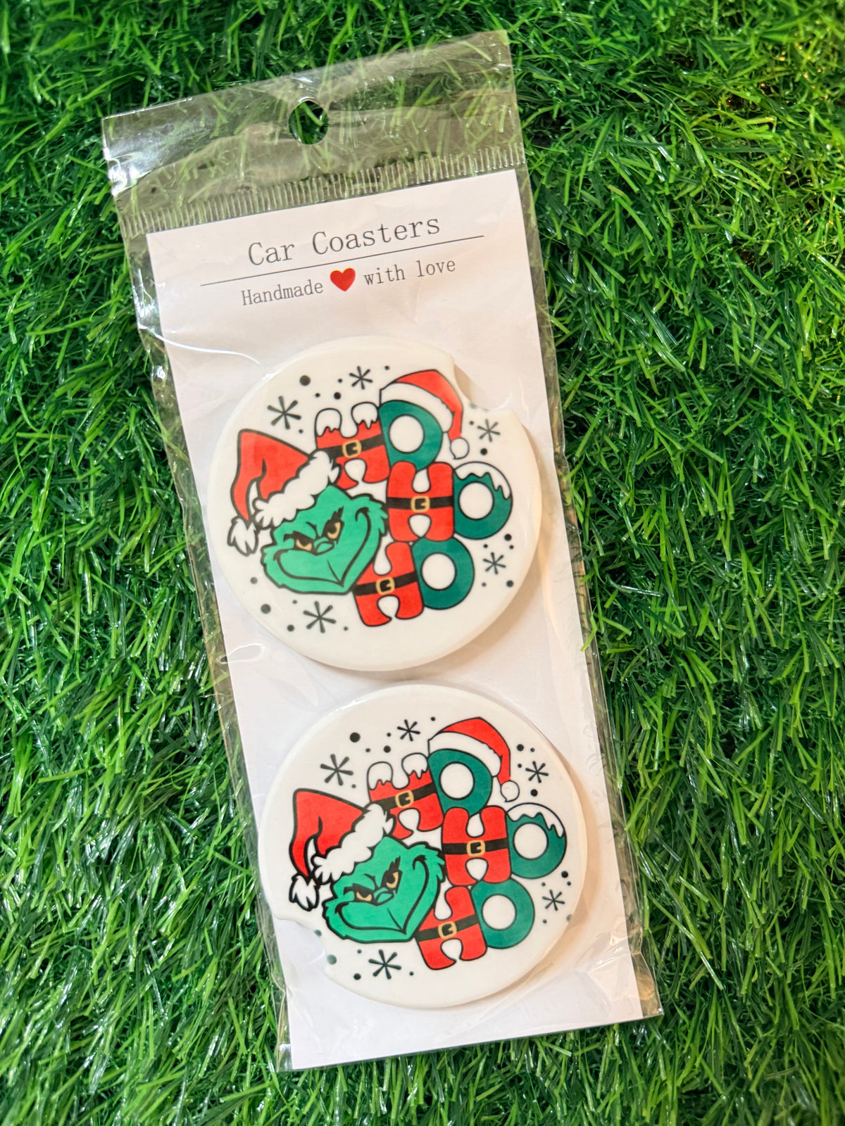 Hohoho Grinch Car Coasters