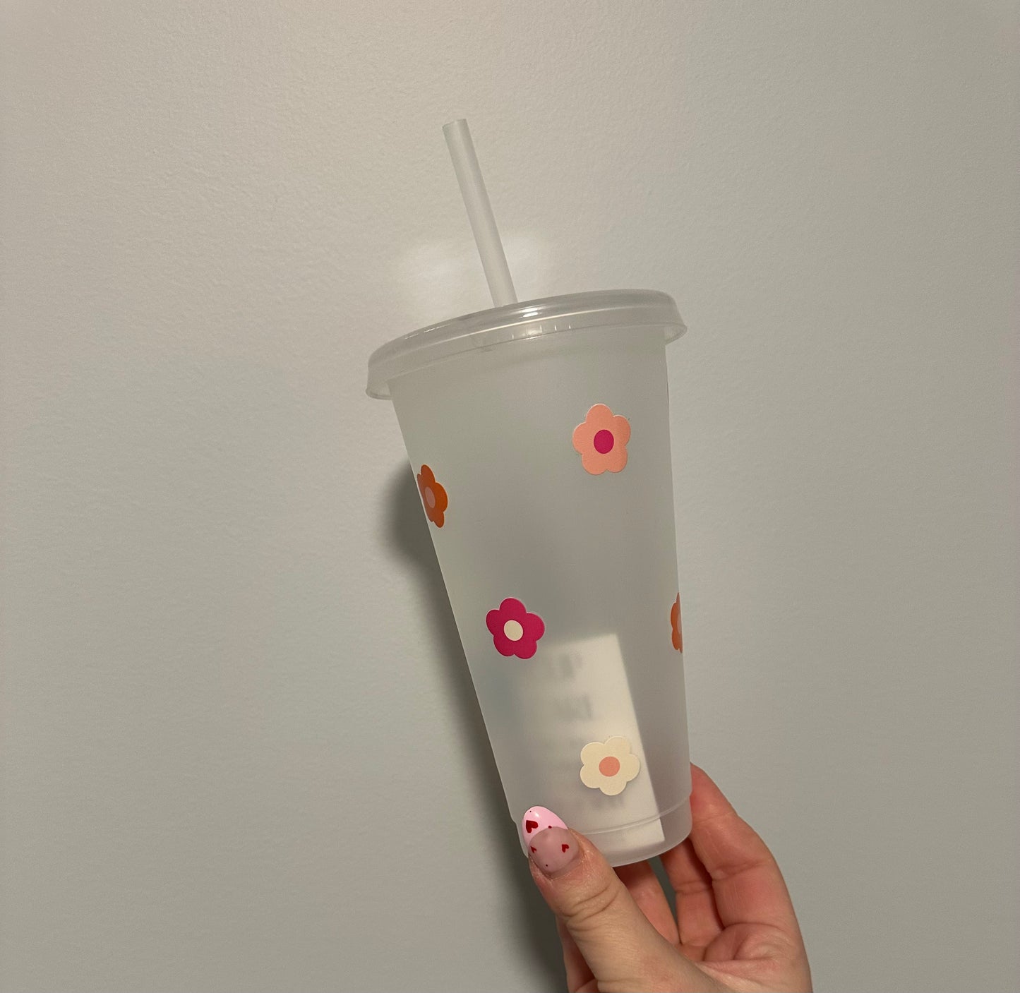 Pink & Orange Flower Plastic Cup