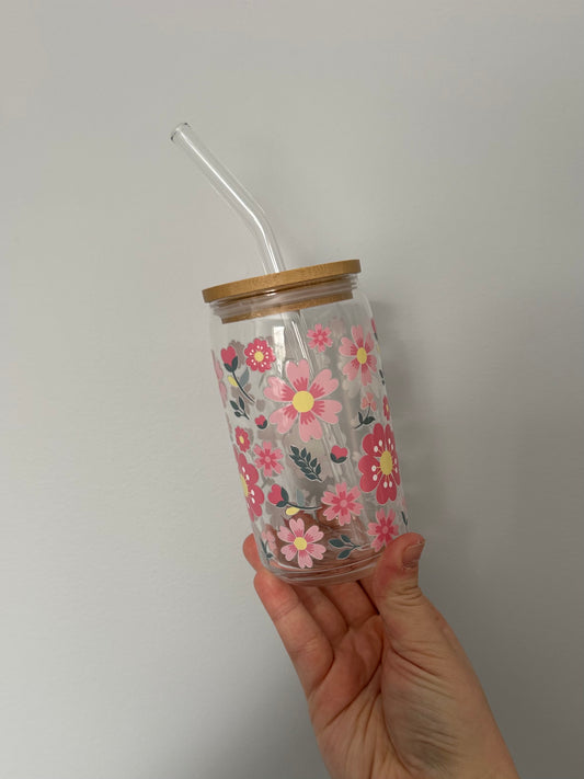 Pink Spring Flower Glass Cup