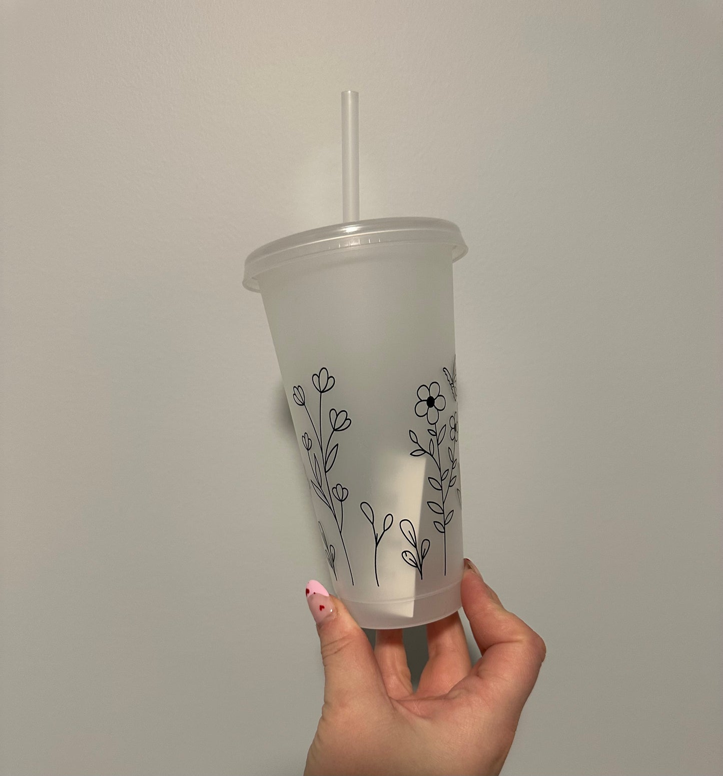 Black floral Plastic Cup