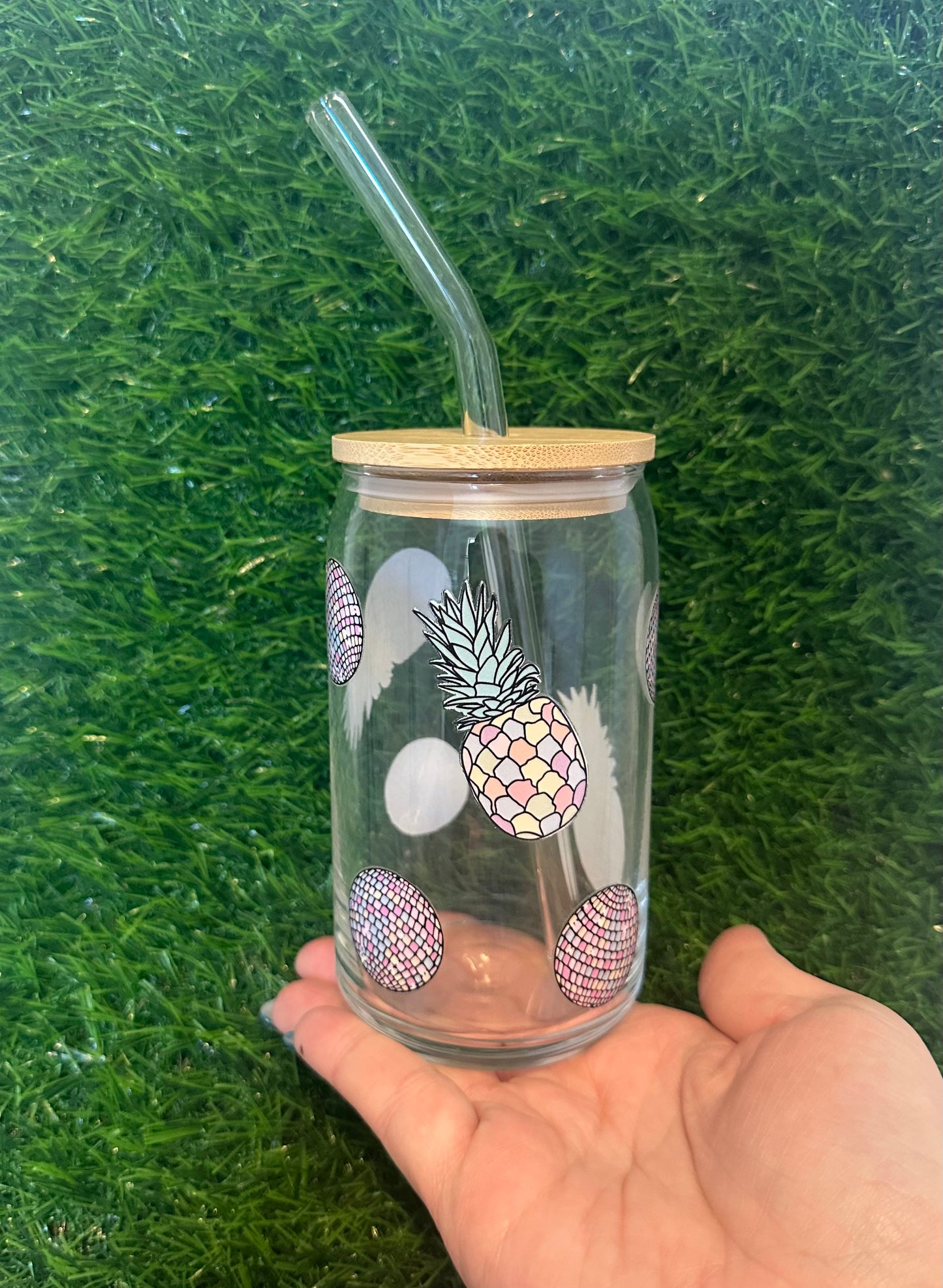 Discoballs & Pineapples Glass Cup