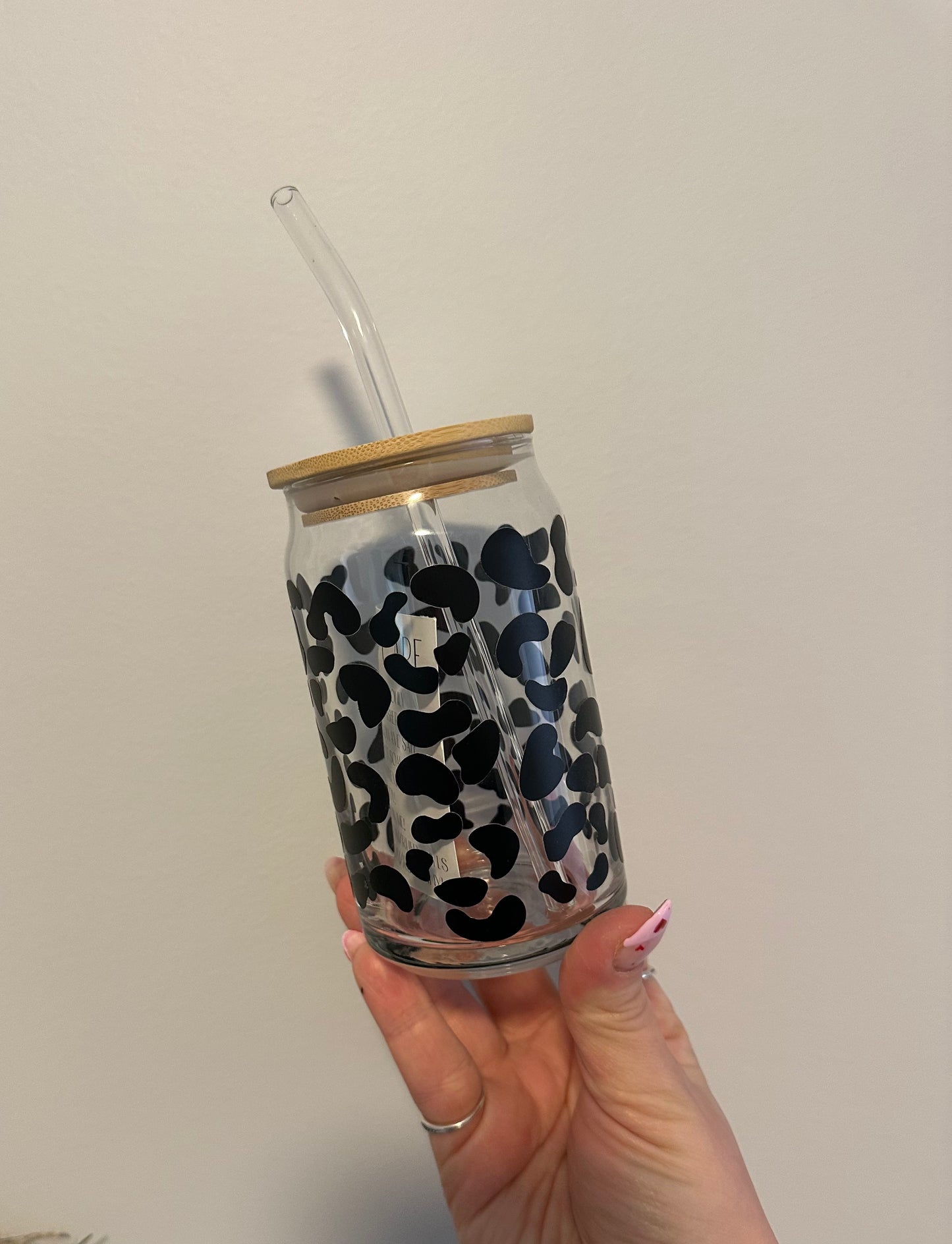 Black Leopard Print Glass Cup