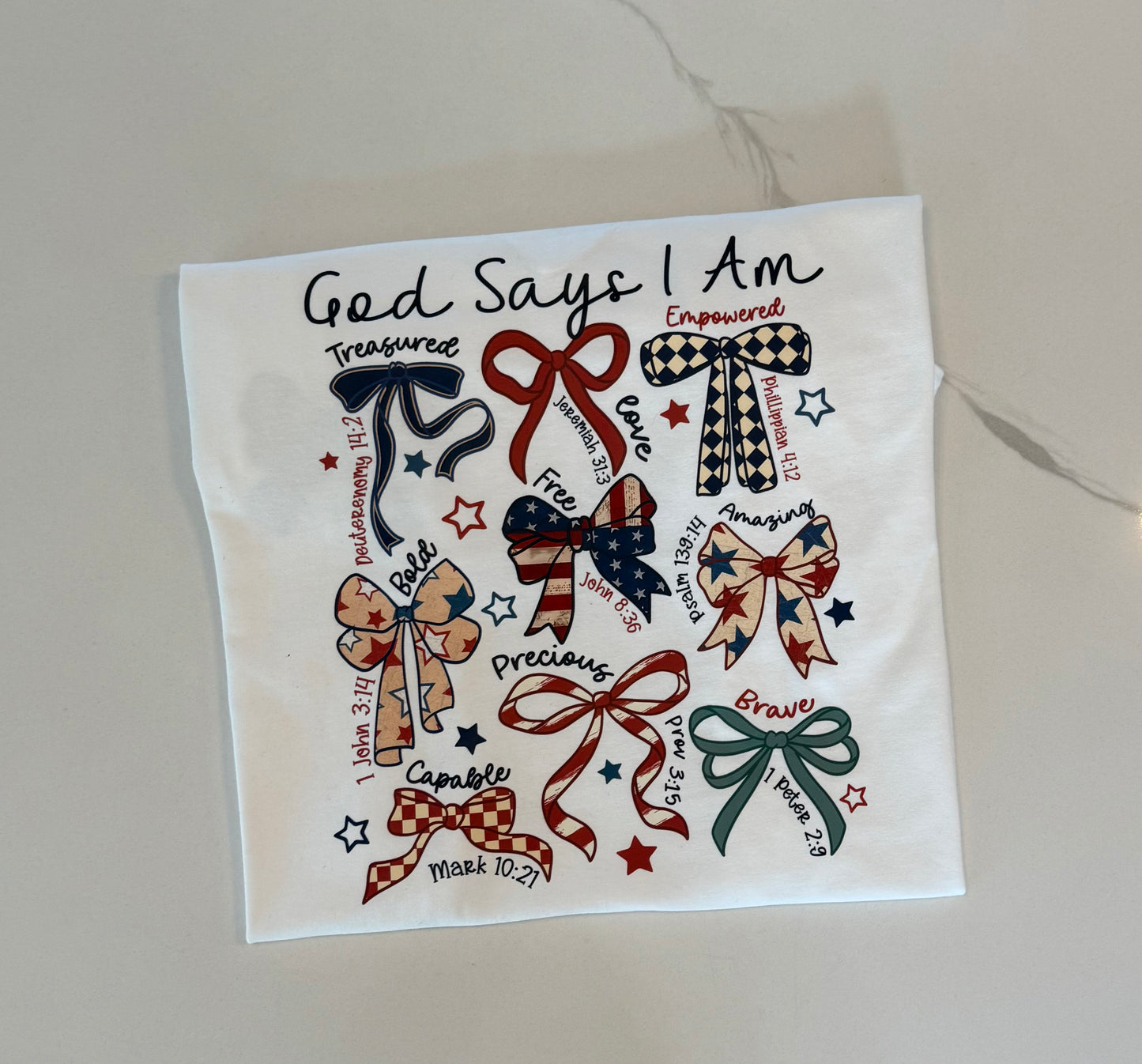 God Says I Am (Red, white and blue) Front/Back tee