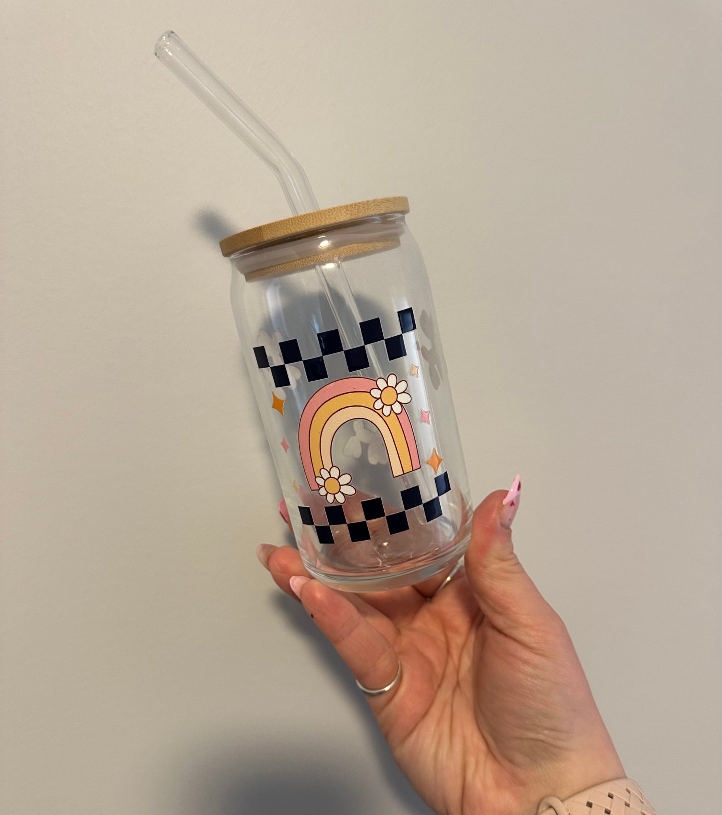 Retro Checkered Glass Cup