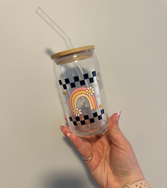 Retro Checkered Glass Cup