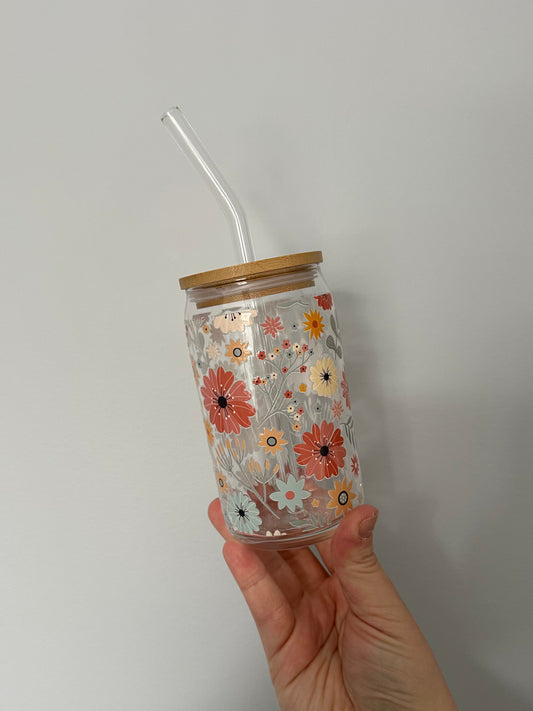 Boho Floral Glass Cup