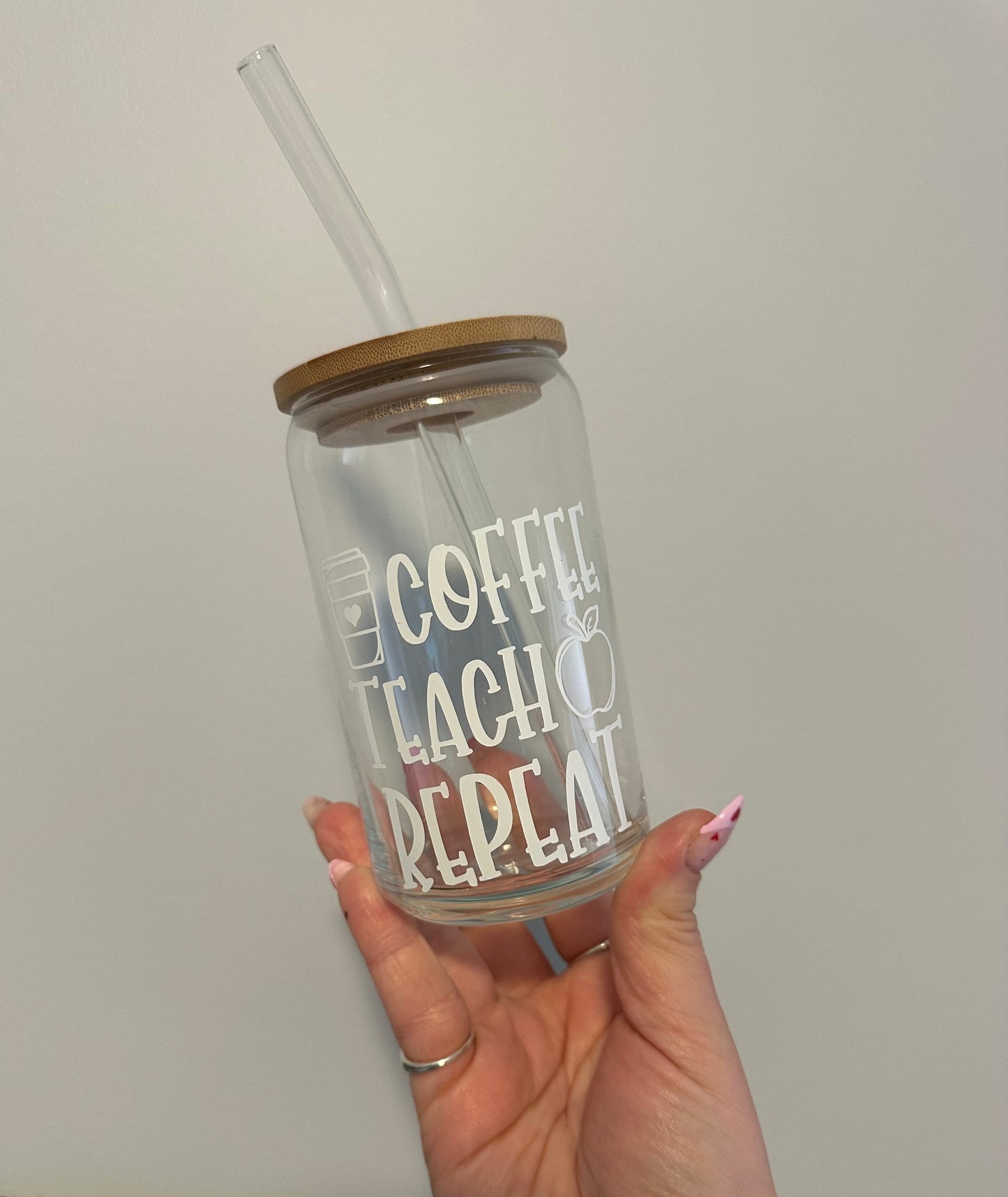 Coffee Teach Repeat Glass Cup