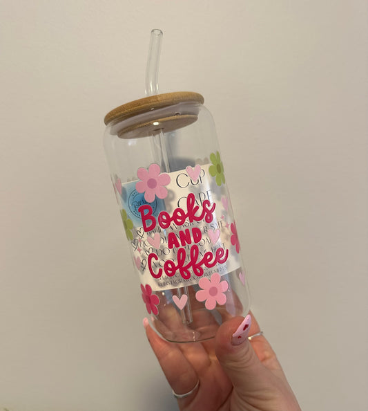 Books & Coffee Glass Cup