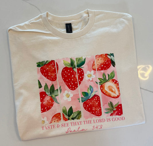Strawberry bible verse tee