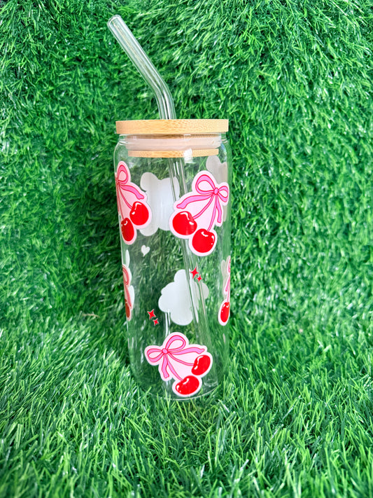Tall Cherries Glass Cup