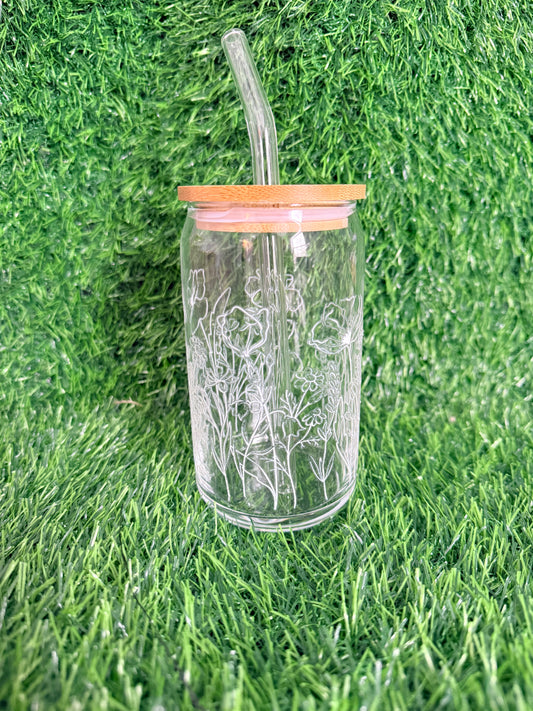 White floral Glass Cup