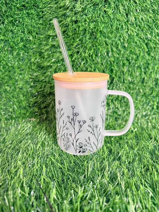 Floral Handle Glass Cup