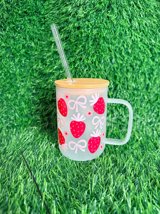 Strawberries Handle Glass Cup