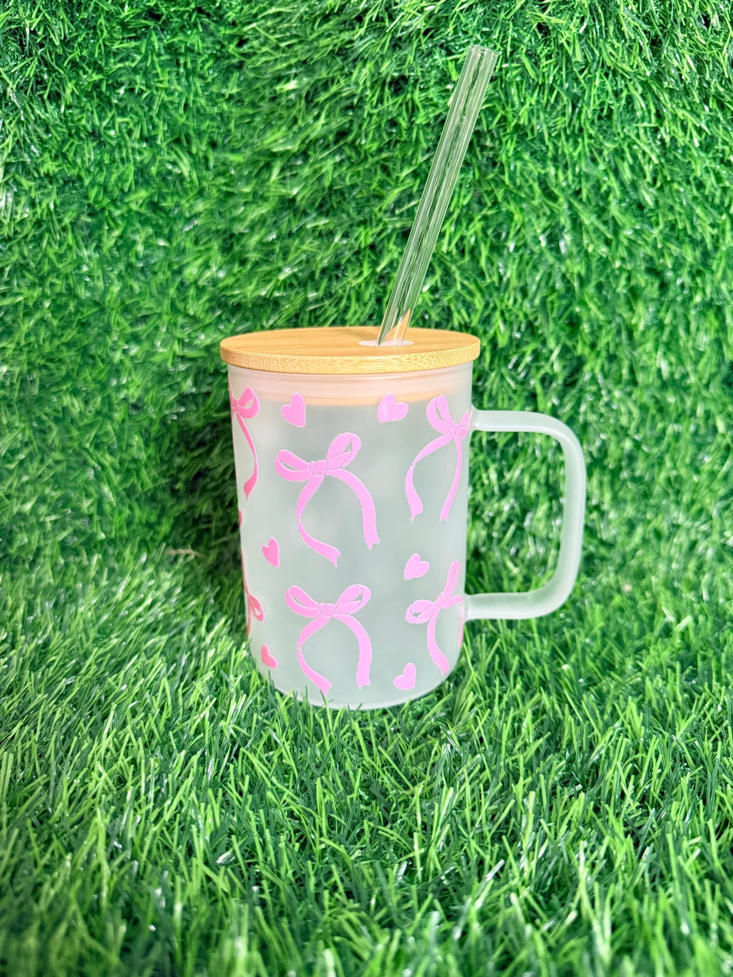 Pink Bow Handle Glass Cup