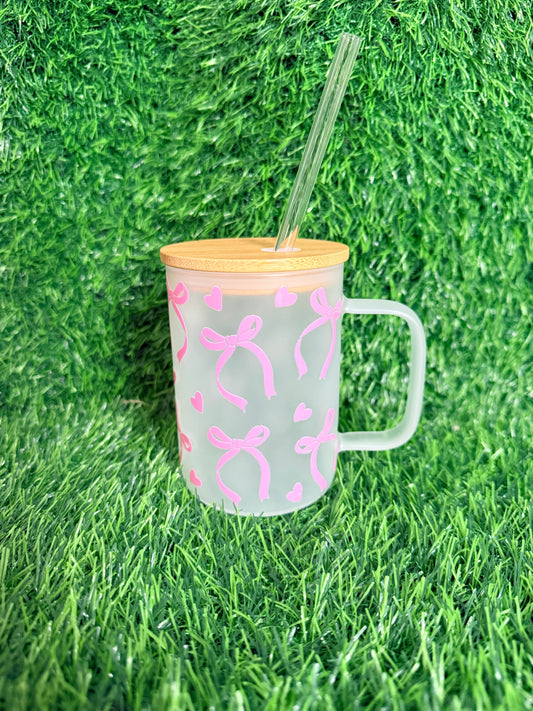 Pink Bow Handle Glass Cup